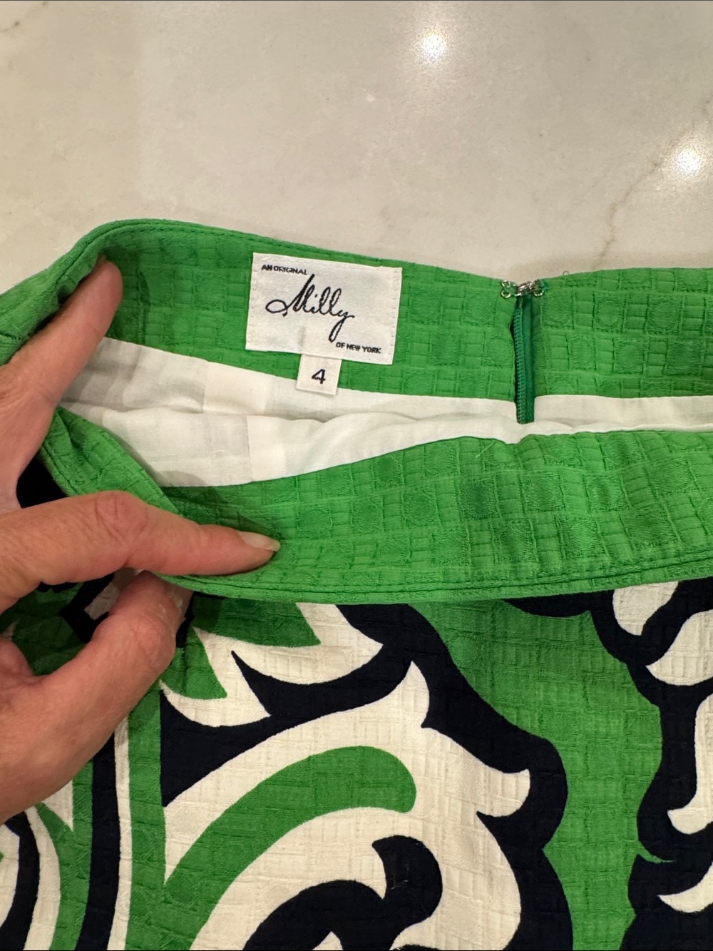 Milly Green, Black and White Patterned skirt